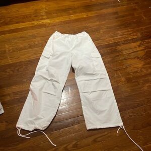 White parachute pants